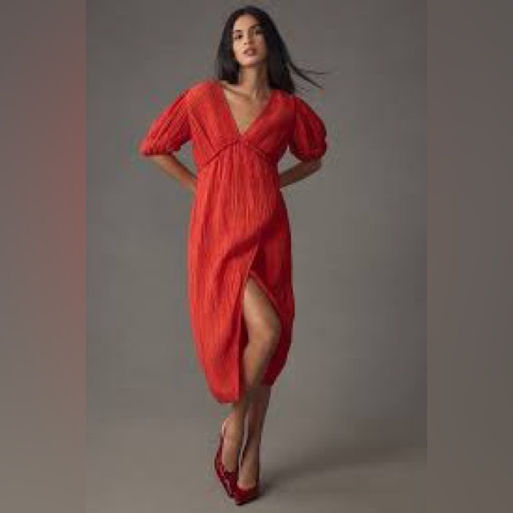 Anthropologie By Anthropologie V-Neck Pleated Slim Midi Dress